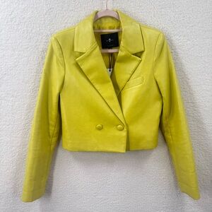 7 for all mankind lime green crop blazer faux leather jacket Size XS NWT